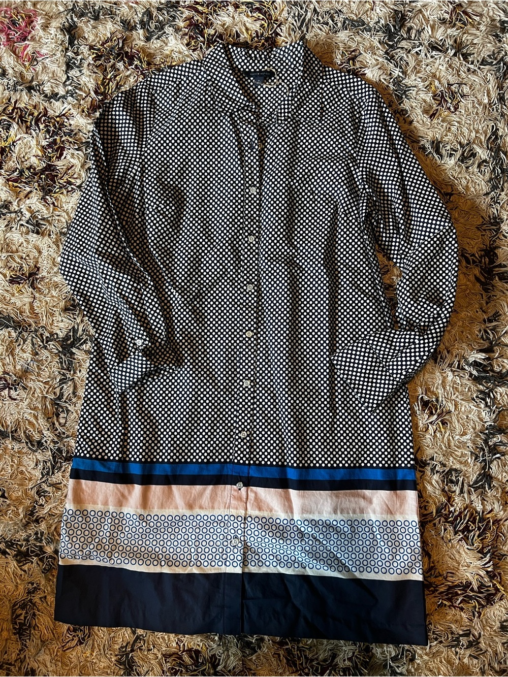 Tommy Hilfiger Navy and White Polka Dot Button-Up Shirt dress